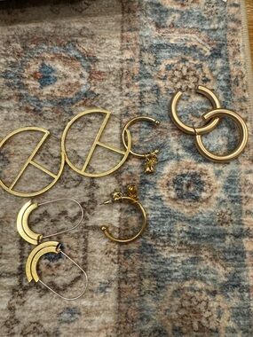 Madewell Petalbud Hoop Earrings Gold Tone Mixed Hoop Geometric Earrings bundle